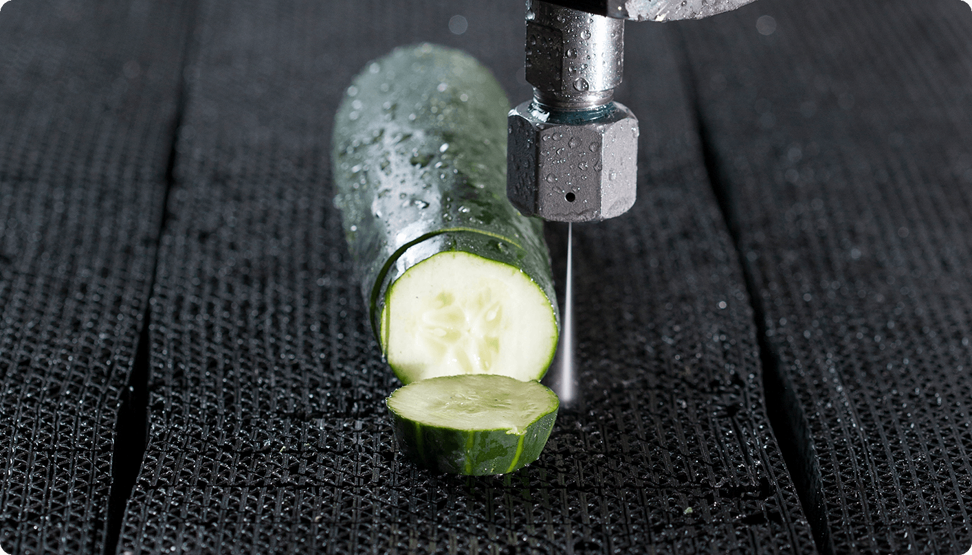 Water-only waterjet cutting cucumber.