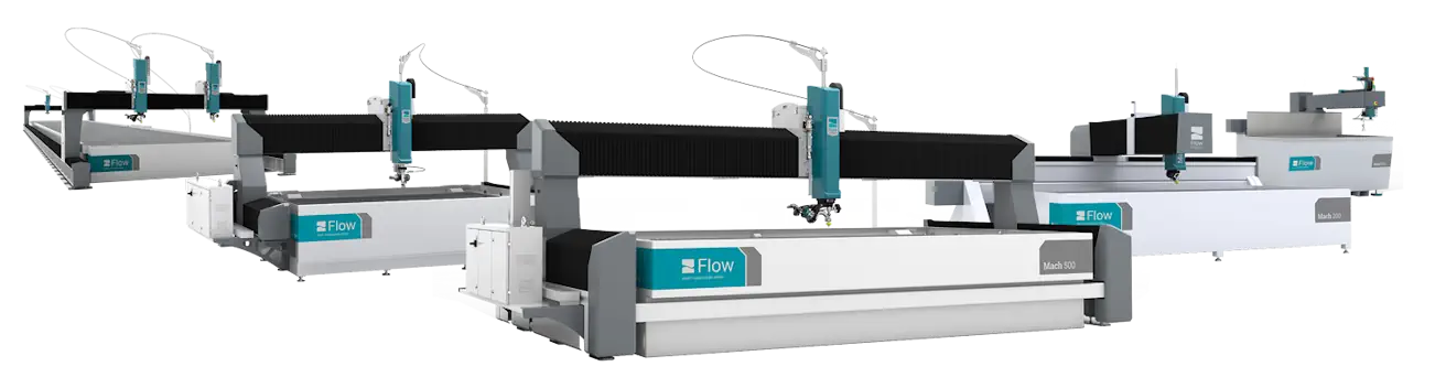 Full line up of Flow Mach Series Waterjets in a V shape